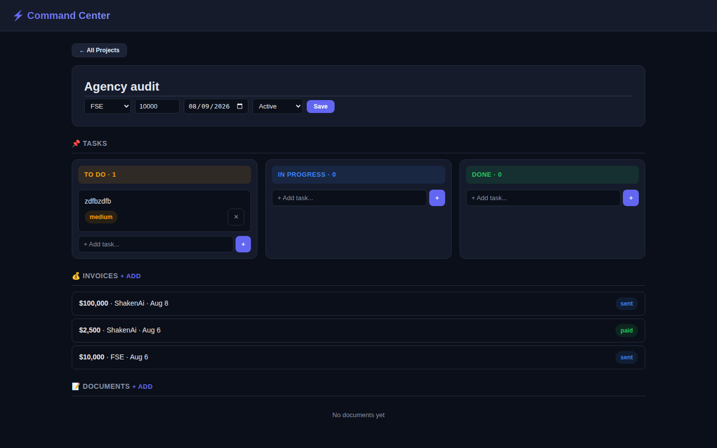 Freelancer Command Center screenshot