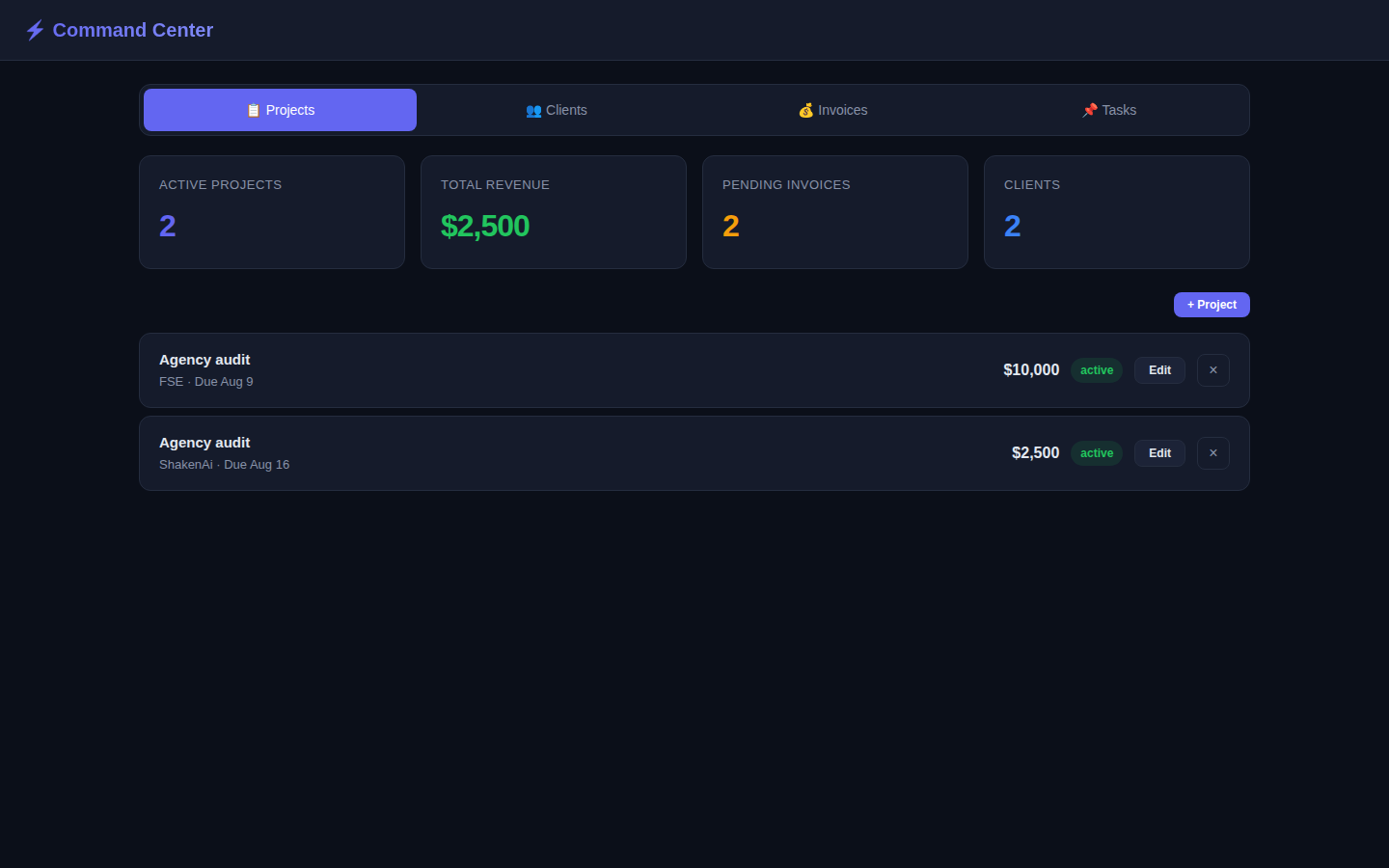 Freelancer Command Center screenshot